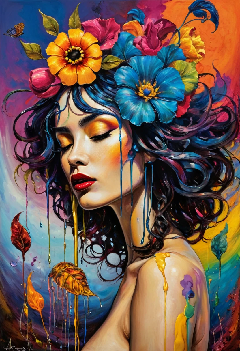 (Artistic Masterpiece of Romantic Life) ( (Themed Art of Life) ( (Conceptual Art) (NFT Exclusive) (Fauvism Work) ()”) Where visual poetry transcends traditional boundaries and embraces the dynamic interplay between creativity and technology Takes),dripping paint,darkart,style, in the style of esao andrews