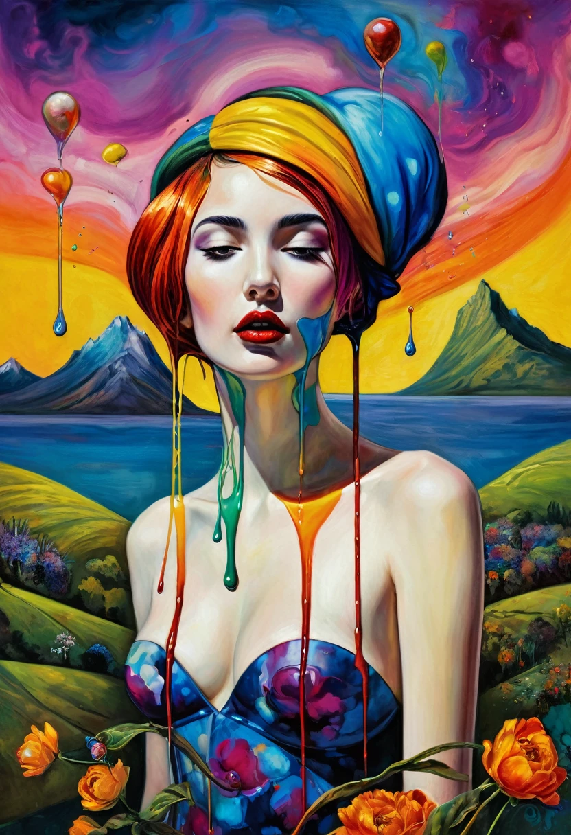(Artistic Masterpiece of Romantic Life) ( (Themed Art of Life) ( (Conceptual Art) (NFT Exclusive) (Fauvism Work) ()”) Where visual poetry transcends traditional boundaries and embraces the dynamic interplay between creativity and technology Takes),dripping paint,darkart,style, in the style of esao andrews