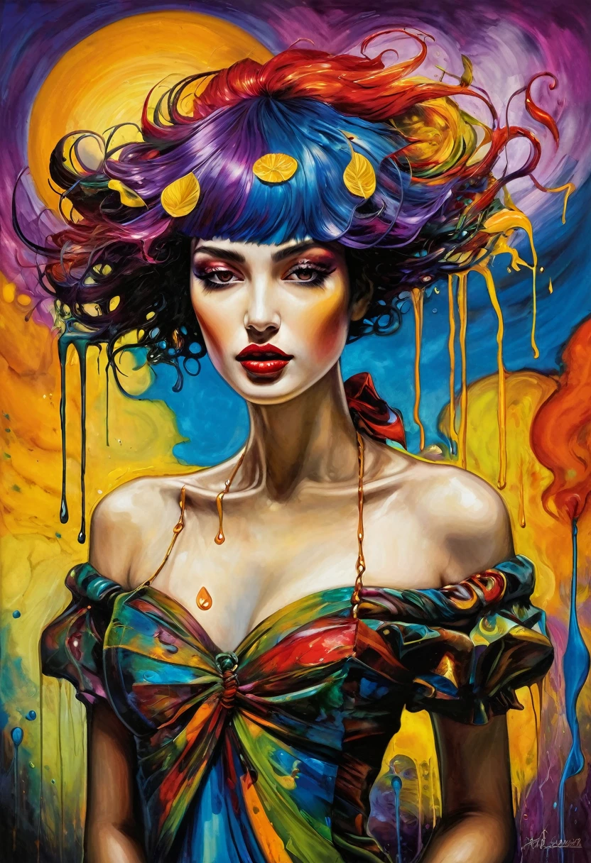 (Artistic Masterpiece of Romantic Life) ( (Themed Art of Life) ( (Conceptual Art) (NFT Exclusive) (Fauvism Work) ()”) Where visual poetry transcends traditional boundaries and embraces the dynamic interplay between creativity and technology Takes),dripping paint,darkart,style, in the style of esao andrews