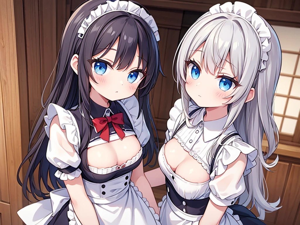 (best quality, high resolution), solo, , shirtlift, lift by self widely, maid uniform, small breasts, no bra
