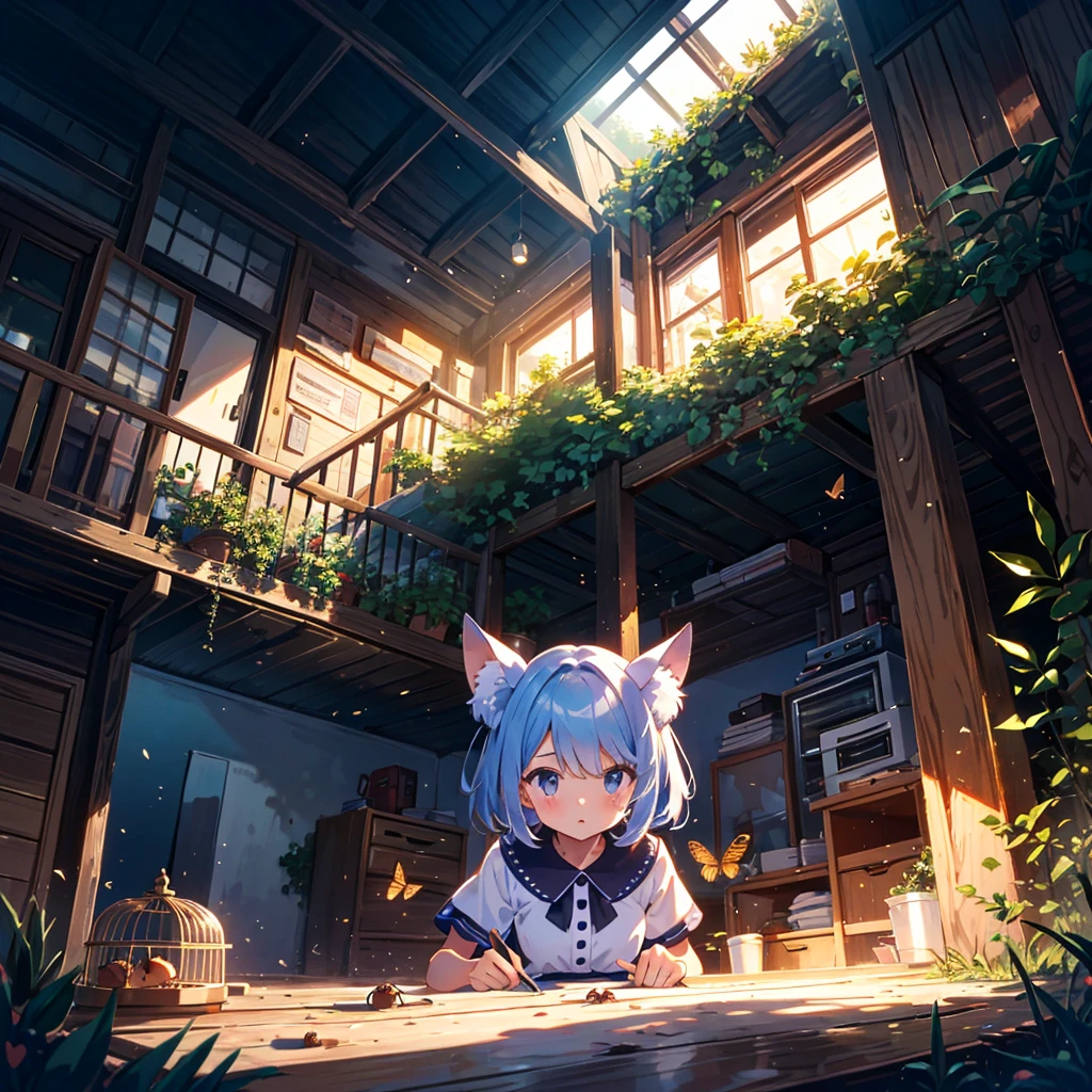 Masterpiece, highest quality, high resolution background, bright and beautiful atmosphere, 1 girl (2 years old, 1 short-tempered round face), 1 person (hair, surface effects), small breasts, insect cage (contains dirt, ants) Dozens of them are building nests) Old housing complex, cute clothes, free research during summer vacation, "deltamon_sdXL :0.73) >Deltamon"