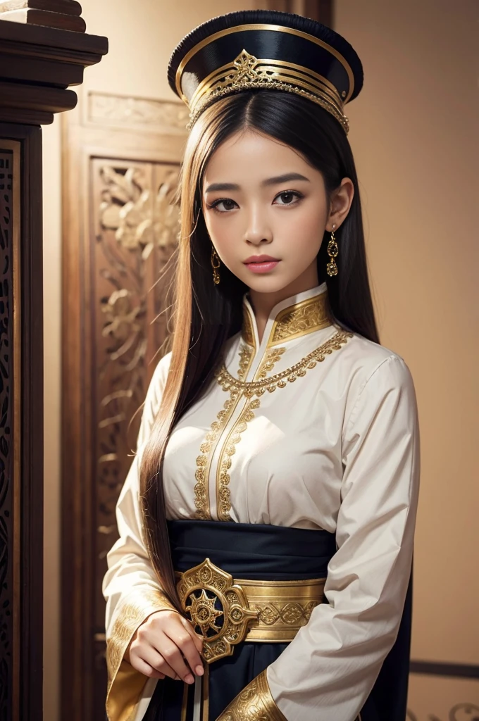 (best quality), detailed background, oriental nobility,Girl's hot and thick red lips highly detailed 4K eyes and face,beautiful beautiful blue eyes ,big breasts、Bewitching thigh、Full Body Warrior,martial art,Feminization of Zhang Fei Yide,red costume, (thick thighs:1.3)