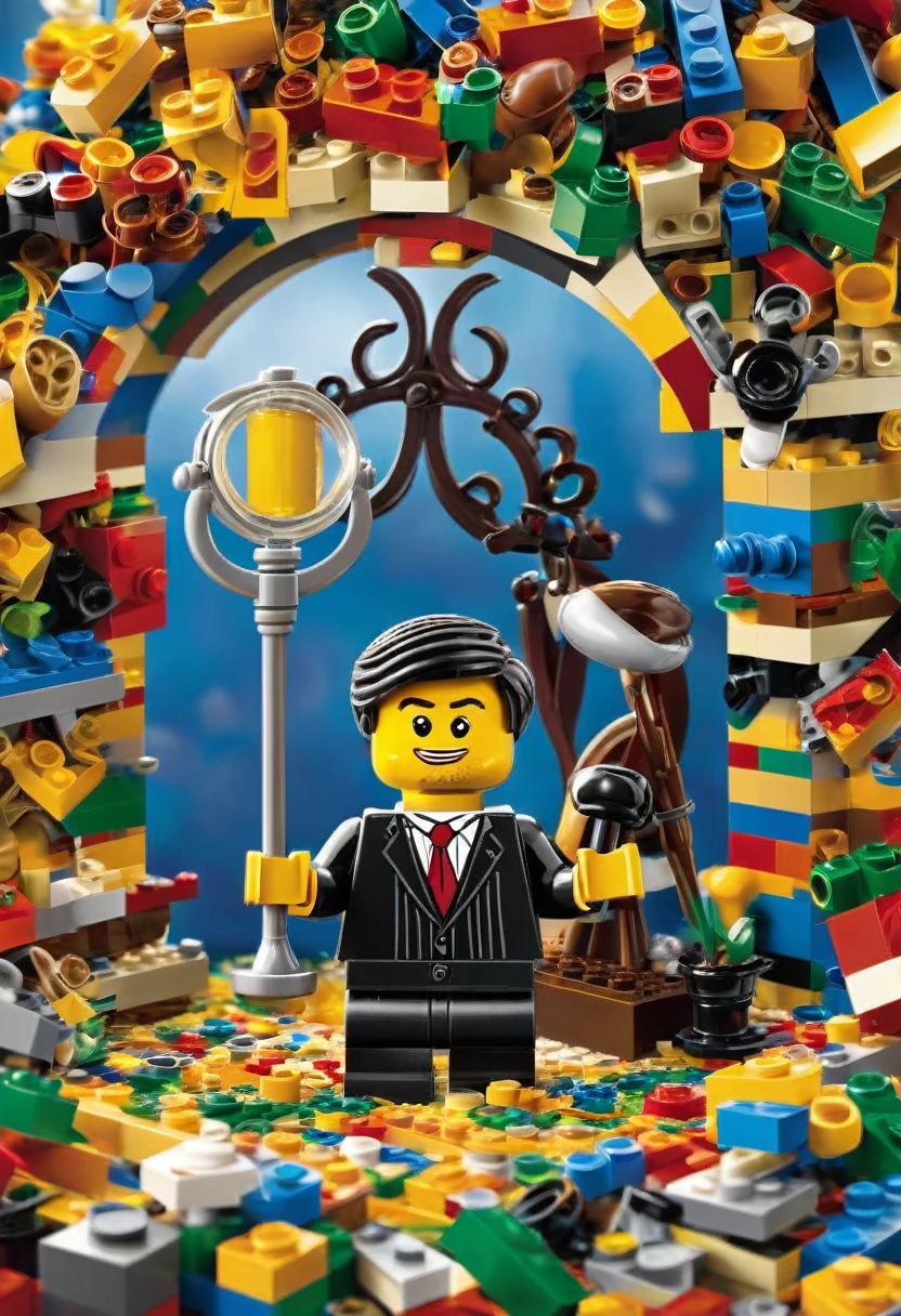 Magazine cover，best quality, very good, 16K, ridiculous, Very detailed, Lawyer，Made of Lego, （（In court））（（A masterpiece full of fantasy elements）））， （（best quality））， （（Intricate details））（8K）