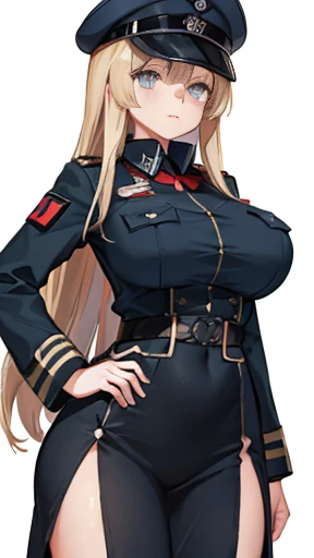 A girl who wears military clothes, brown heirs, gigantic breasts, anime cartoon, german third reich, long heirs,((highest quality)), ((masterpiece)),details, bleu eyes