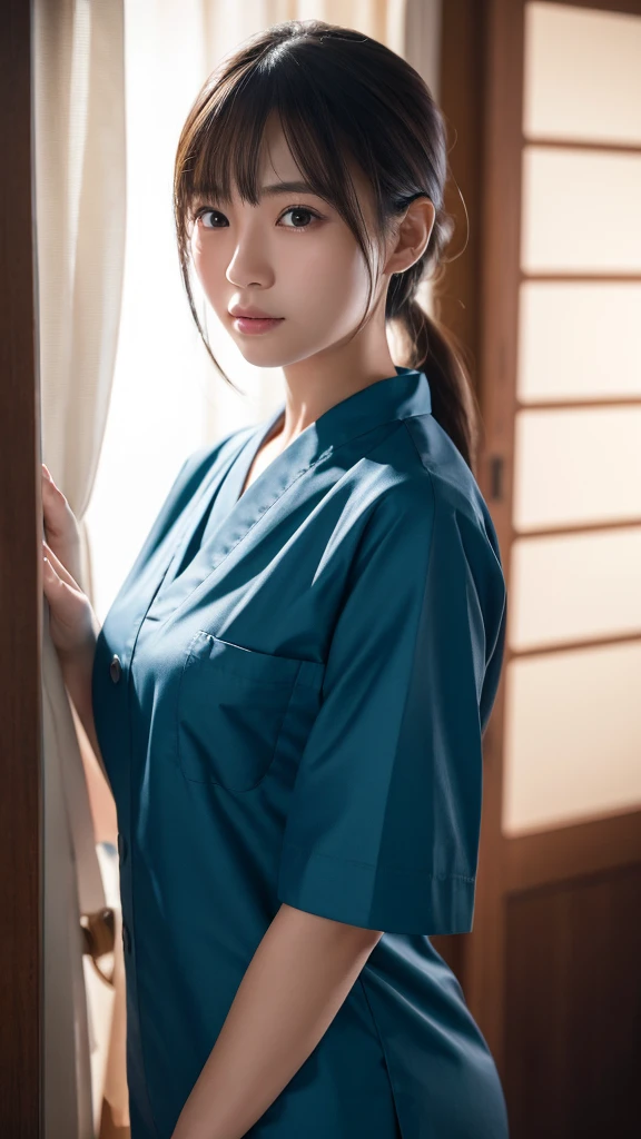 A beautiful young Japanese woman, around 20 years old, wearing a Nurses' Uniforms, ultra-detailed, 8K resolution, highly realistic, cinematic lighting, best quality, masterpiece, photorealistic, physically-based rendering, extremely detailed, vivid colors, professional, sharp focus, studio lighting
