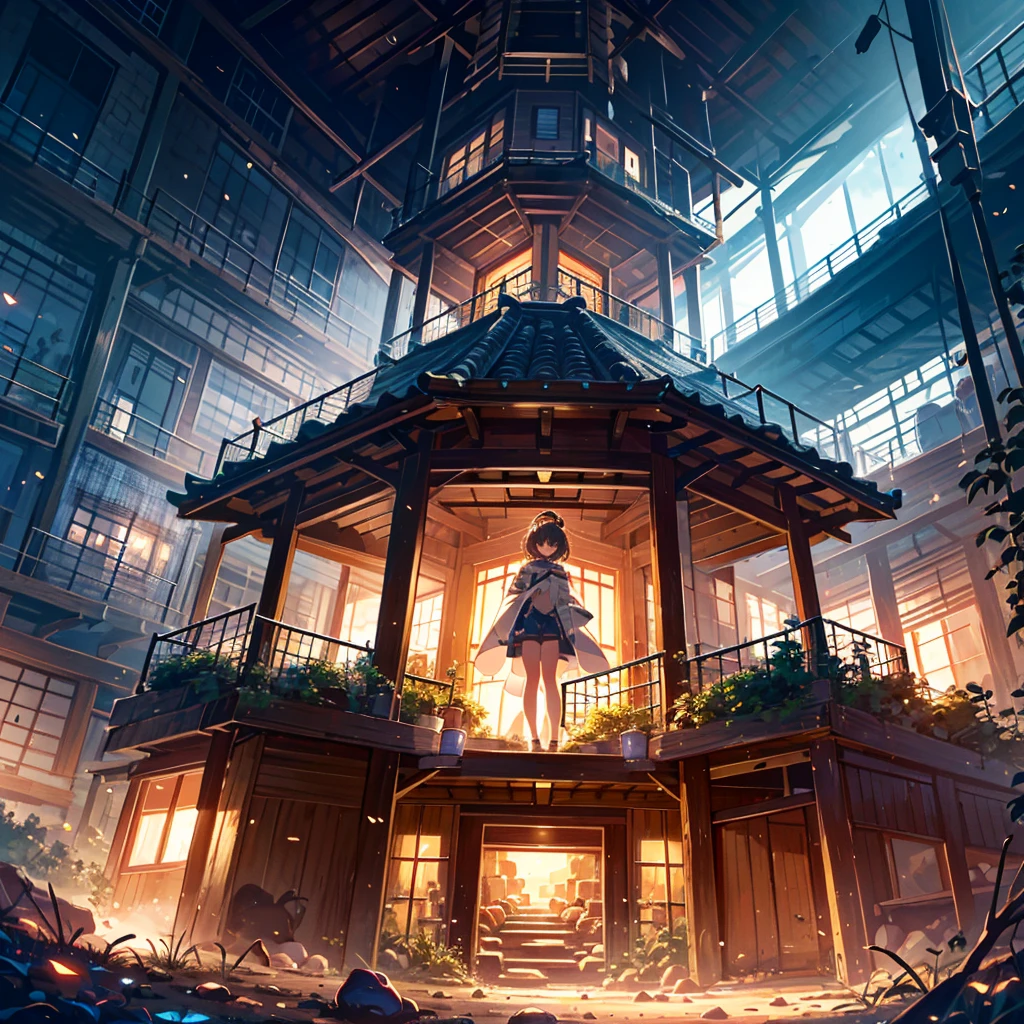 Masterpiece, highest quality, high resolution background, bright and beautiful atmosphere, 1 girl (2 years old, 1 short-tempered round face), 1 person (hair, surface effects), small breasts, insect cage (contains dirt, ants) Dozens of them are building nests) Old housing complex, cute clothes, free research during summer vacation, "deltamon_sdXL :0.73) >Deltamon"