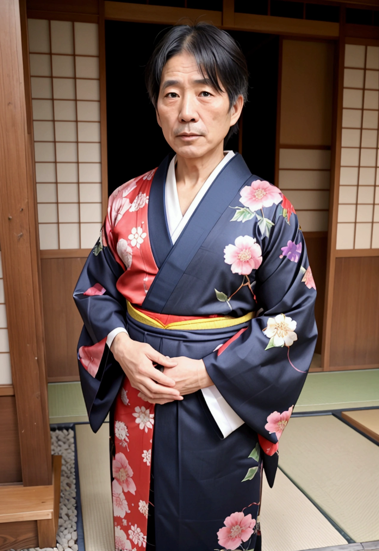 Japanese　50 years old　kimono　Stubborn father