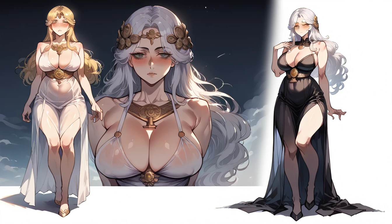 穿着华服的神明Strike a pose拍照, Ancient mysterious sexy goddess, Traditional beauty woman, Beautiful female warrior god of war , Beautiful sexy goddess, Gorgeous role-playing, high, Beautiful young girl, Beautiful woman, 华丽Beautiful woman, Complex clothing,Chinese Mystical Aesthetics, Beautiful Asian ancient mysterious girl, Extremely detailed shot of the goddess, Jaw-dropping sexy beauty, Big breasts deep neckline sexy belly button（butt), (bedroom), (Sexy Girls), masterpiece, best quality, Bangs, blush, Chest, clavicle, Eyebrows visible through hair, (Gradient red and gold hair), Jewelry, Long hair,Bright Eyes, ring, (solitary), illustration, fashionable, miss, Strike a pose, background, element, confident, Express, Accessories, majestic, striking, key point, Dynamic poses, ((plump)), (black))Woman in transparent dress,Viewer,(((Full breasts, Keeley University))),Slim waist,(Navel exposed,Bare waist), Long hair, extreme detailed details, Detailed fantasy art, Stunning character art, Beautiful and exquisite character art, Beautiful transparent dress, Very detailed, Large Breasts，饱满Chest，Golden ratio figure，Perfect body，Ultra wide-angle shooting，Full body shot拍摄，Body close-up，Full body shot，Wearing a pleated tulle skirt，柔和动漫illustration, 柔和的深色background，Fujifilm XT3 Clear focus, f 5.6, High Detail, Clear focus,(Wearing openwork clothing),, (Natural light), (Tempting)translucent, Good velvet quality, Compared, Divine Light,, Silver hair, 天空background, Absolute Strength,Female Shinmei，穿着性感丝绸的Female Shinmei,，Large Breasts，饱满Chest，Golden ratio figure，Perfect body，Ultra wide-angle shooting，Full body shot，Body close-up，Full body shot， Wearing a tulle dress, Model shooting style, Large Breasts，饱满Chest，Golden ratio figure，Perfect body，(Extremely detailed CG 8k wallpaper unit), The most beautiful artistic photos in the world, , 8K Ultra HD, ) on the beach，Sexy lazy posture，Sexy seductive expression，best quality,masterpiece,Ultra-high resolution,(Practical:1.4),original photo,Ultra-high resolution