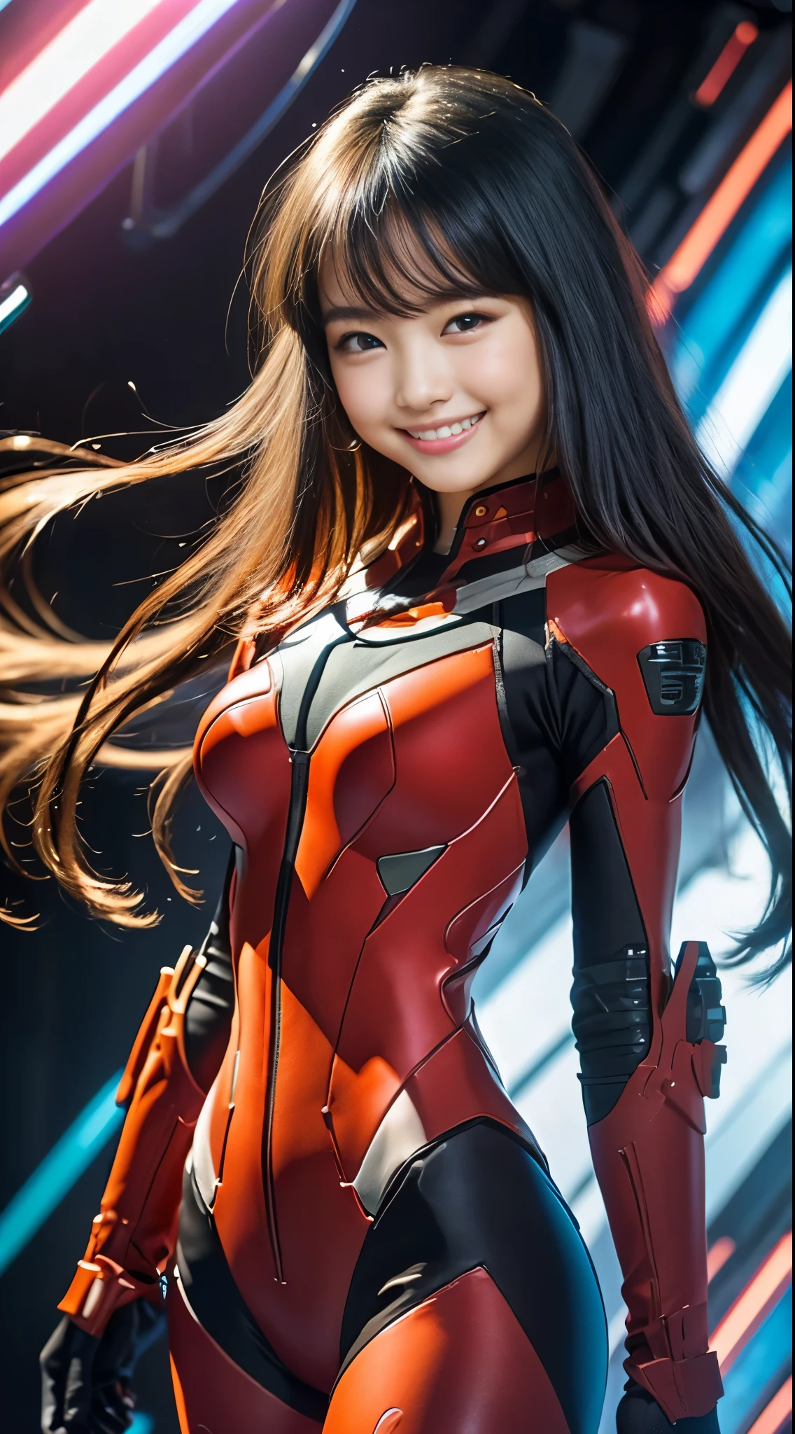 （8k、Raw photography、Highest quality、masterpiece：1.2),(Black Hair、Dark Eyes:1.9),(Plug Suit:1.6)、View your audience,Viewed from the front,White skin,(:1.4)、(Tight waist:1.6)、(Clothes that accentuate the shape of the breasts:1.0)、(Big Breasts :1.3)、Slim figure、Ultra-high resolution,beautiful,beautiful fece,(One person、No background:1.9),whole bodyボディー,Japanese women,（reality的：1.37）、Photon Mapping,reality、(Baby-faced and cute: 1.4)、(Cute Smile: 1.8)、(Round face: 1.8)、Radio City、Physically Based Rendering、Depth of field rally background、photograph, (I can see your knees、Thigh close-up:1.8),（:1.6）,whole body、Great quality