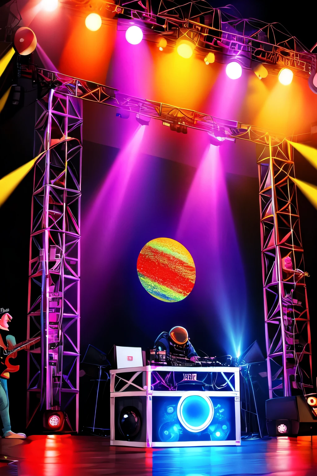 Music festival and DJ stage with the presence of Astronaut and Wall