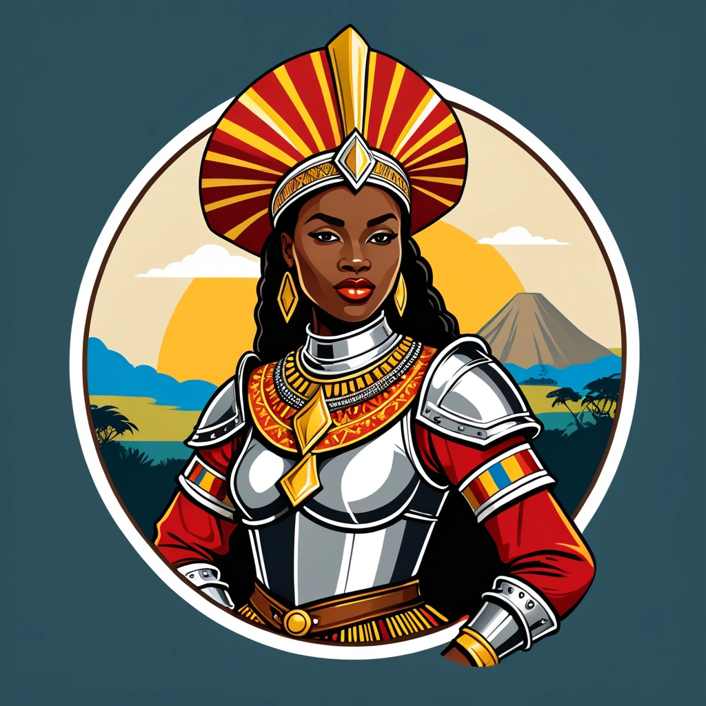 female	knight	in congo folk outfit	,vector graphics, strong contours, logo design																						