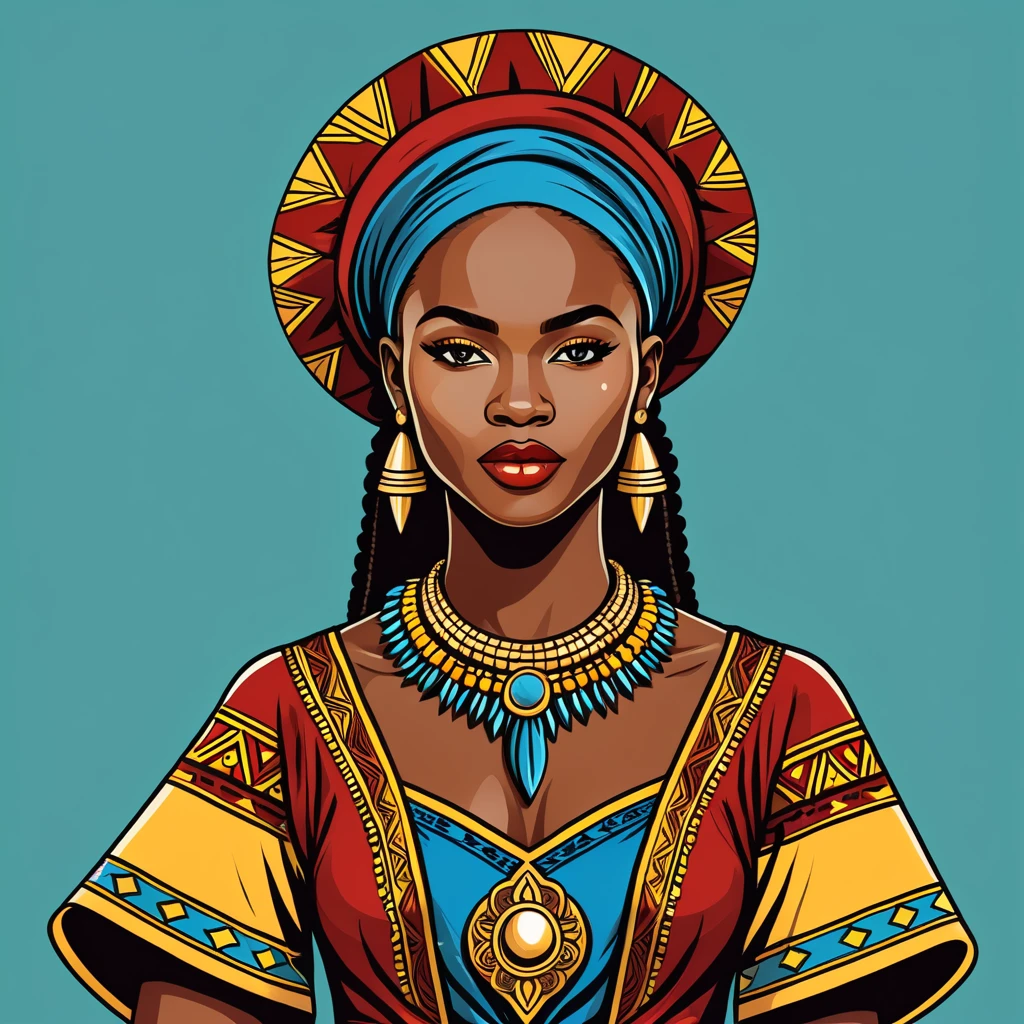 female mage in congo folk outfit ,vector graphics, strong contours, logo design