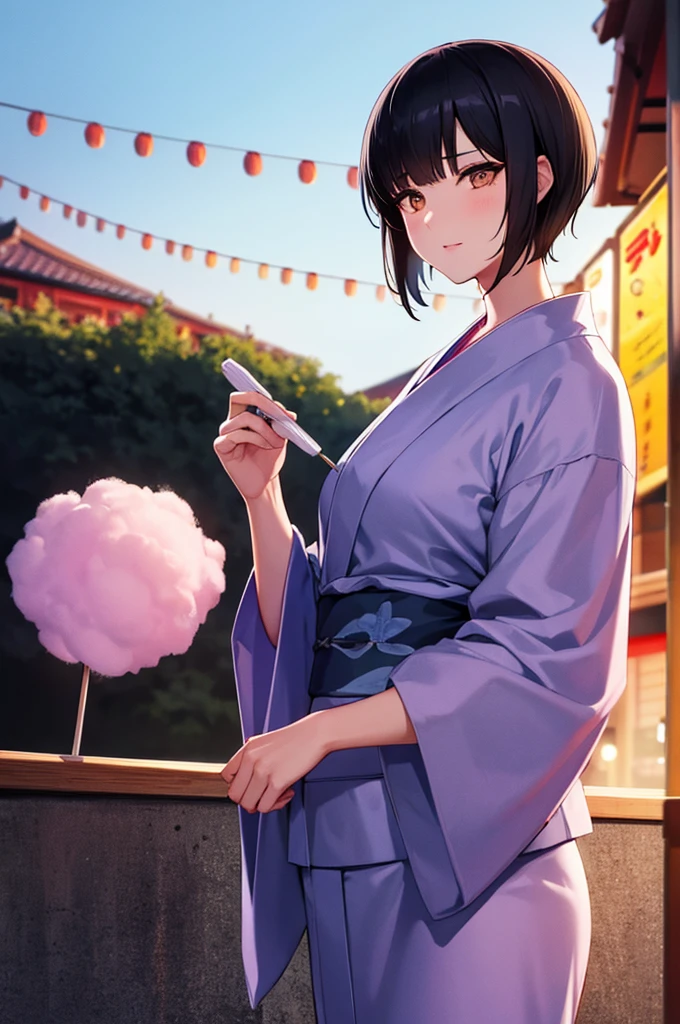 Black Hair　Short Hair　Handsome　man　Golden Eyes　Droopy eyes　yukata　night　festival　Cotton candy