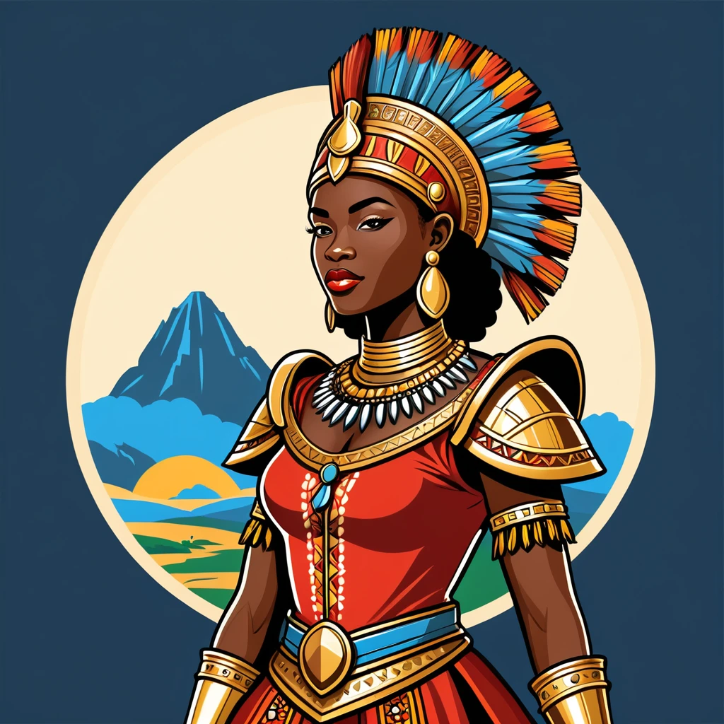 female	paladin	in congo folk outfit	,vector graphics, strong contours, logo design																						