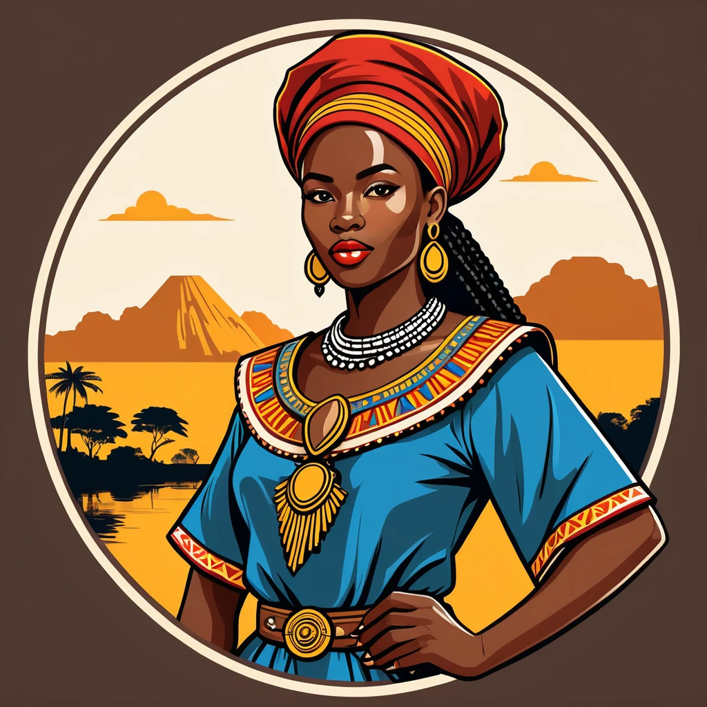 female pathfinder in congo folk outfit ,vector graphics, strong contours, logo design