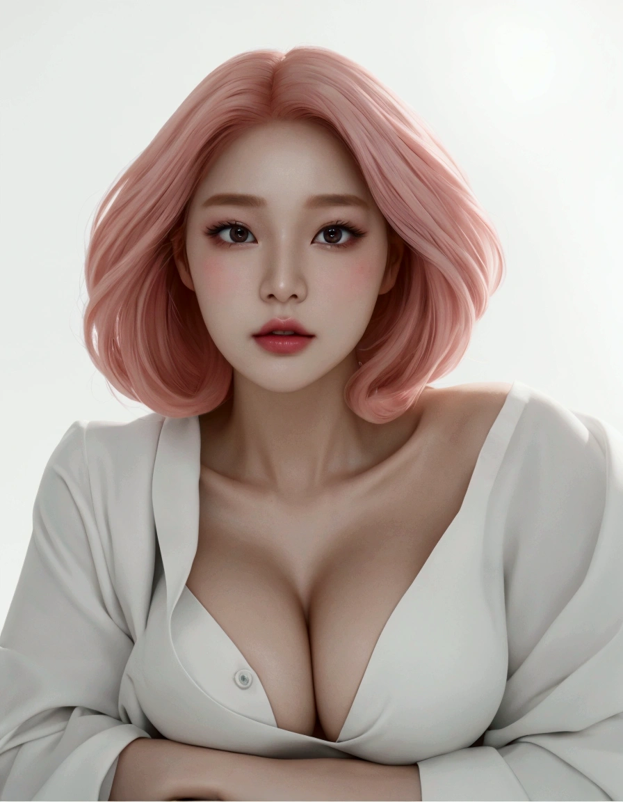 arafed woman with pink hair and a white shirt posing for a picture, portrait of female korean idol, korean woman, korean girl, portrait of kpop idol, artwork in the style of guweiz, inspired by Yanjun Cheng, heonhwa choe, sun yunjoo, beautiful south korean woman, [ 4 k digital art ]!!, korean artist, masterpiece, best quality, (extremely detailed cg unity 8k wallpaper), (best quality), (best illustration), (best shadow), opened breast, open boob, big boob, sexy, horny, (ultra HD), 4K, high detail