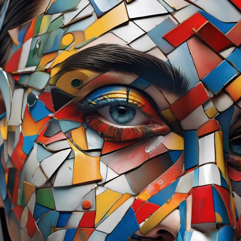 Hyper-realistic amalgamation of images from great modern painters with other torn surreal images, Body parts are replaced with cubist art effects, all sensitive parts of bodies become blurred by movement, Yes yes style, Super Detailed Bauhaus Style, studio quality, 48k / High definition, Normal contrast, Hyper realistic shadows, octane rendering, sharp focus