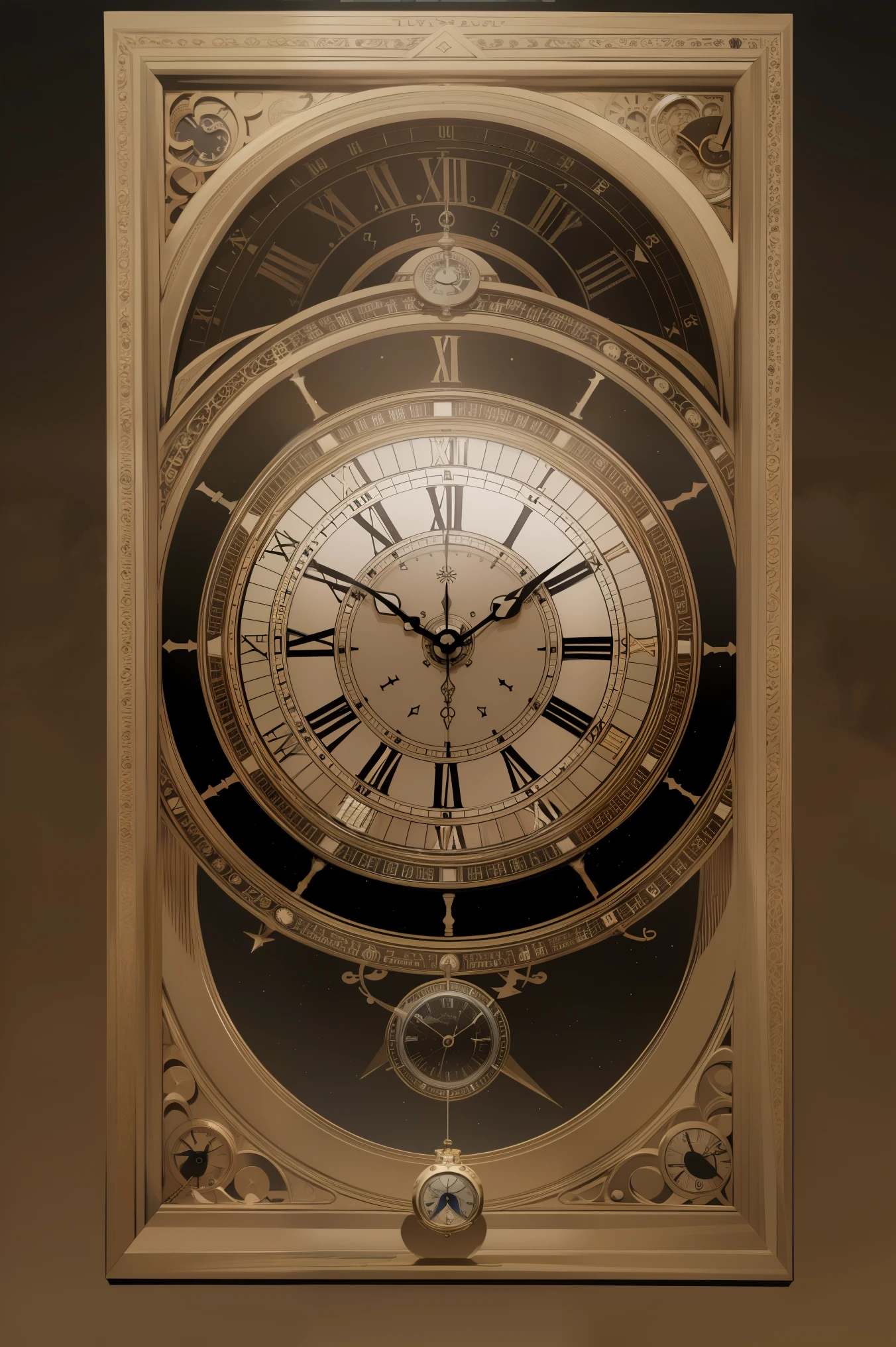 arafed image of a clock with a crown on it, an engraving inspired by Petros Afshar, tumblr, conceptual art, the flow of time. complex shapes, abstract occult epic composition, the orb of time, pocketwatch, pocket watch, a rustic album cover of a clock, time displacement device, astrolabe, poster illustration, infinite space clock background, white hair, blue eyes, x hair ornament,