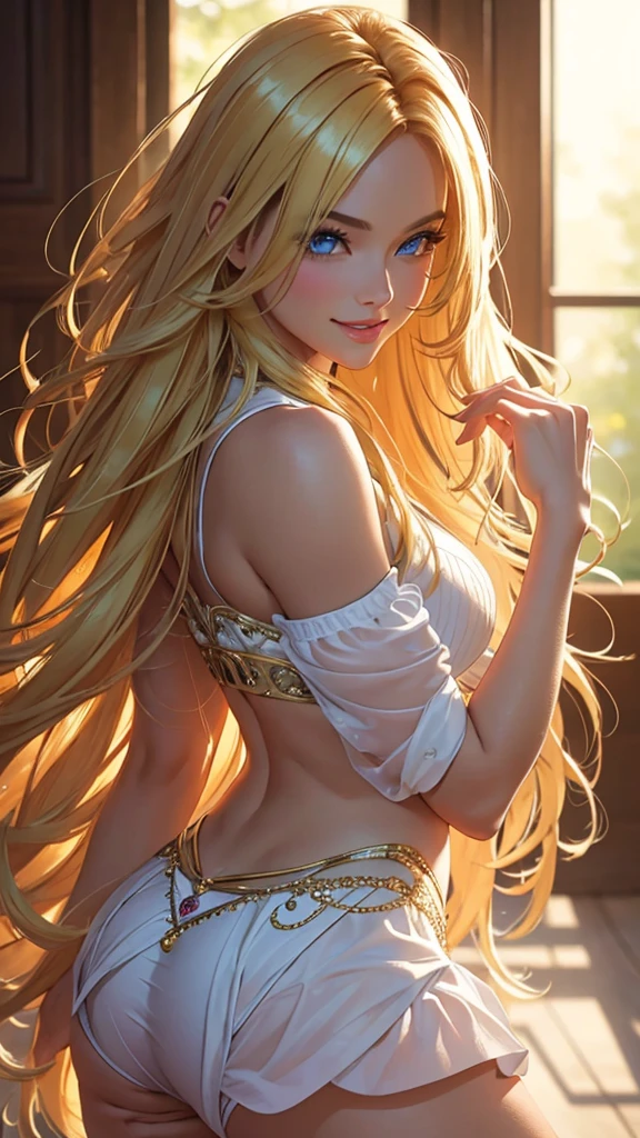 (best quality,ultra-detailed,photo-realistic:1.37),bright and vibrant colors,studio lighting,playful expression,stylish makeup,long blonde hair flowing in the wind,alluring eyes,glossy lips,sexy pose, Tennis, smiling in a confident and seductive way,posing for a professional photoshoot,shallow depth of field,highlighting the main subject,soft natural lighting,creating a dreamy and magical atmosphere.