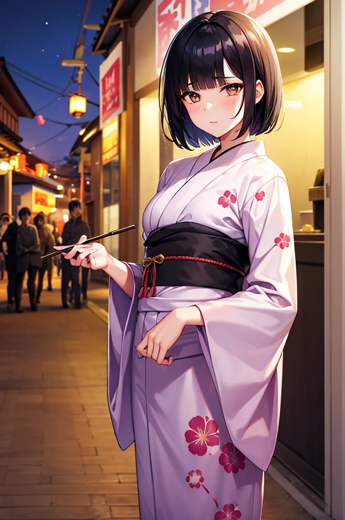Black Hair Short Hair Handsome Beautiful Boy Golden Eyes Droopy eyes yukata night festival Eat cotton candy