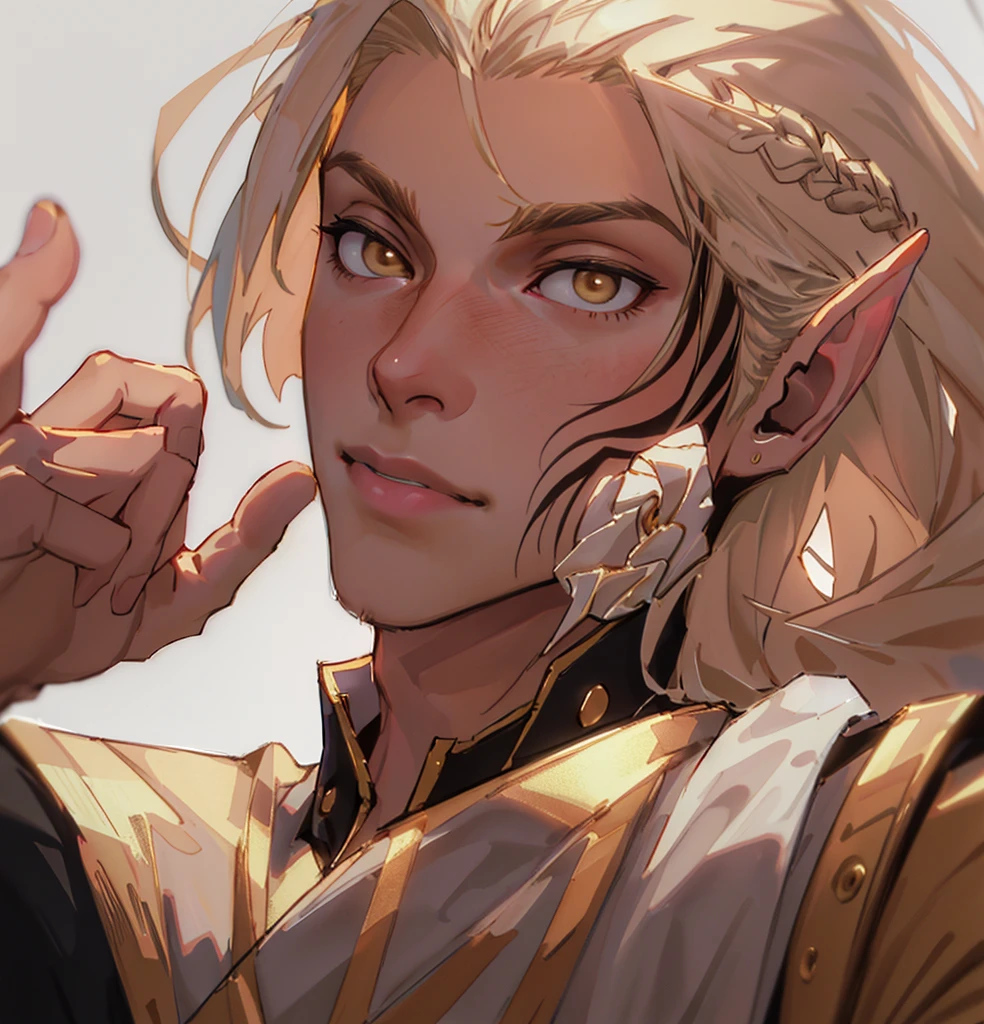 (Highest quality, masterpiece, Very detailedな, Very detailed, Exquisite, 16K,Full HD),No text,Golden Hair,zevran,male、White background