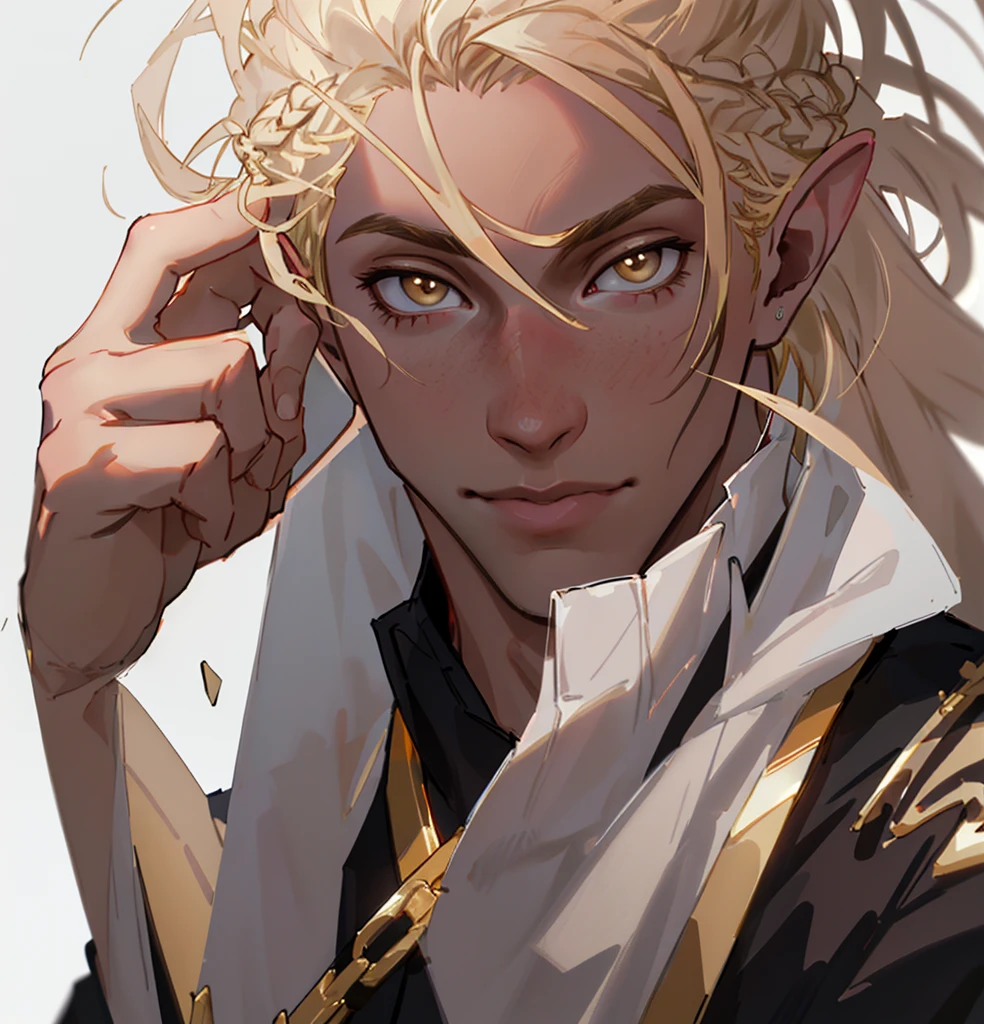 (Highest quality, masterpiece, Very detailedな, Very detailed, Exquisite, 16K,Full HD),No text,Golden Hair,zevran,male、White background
