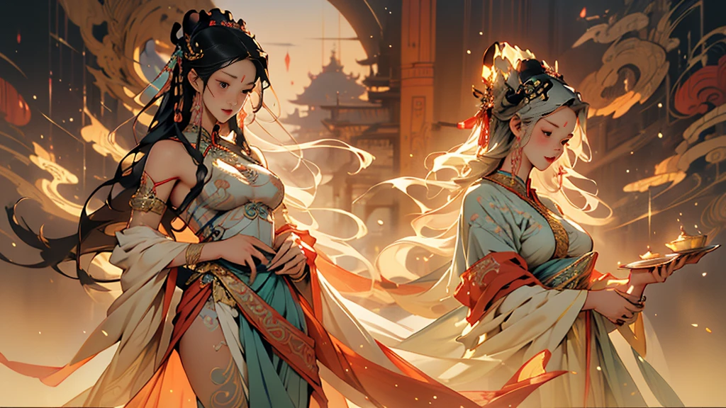 Depicting a Creator Goddess,Nuwa is the creation goddess in Chinese Mythology。This is a large statue of a goddess that has been passed down from the matriarchal period of primitive society.。Deep background,,marvelous and unbelievable,Epic creation,(Intricate details,Ultra Detail:1.2),Hyper-photorealism, epic realistic, ((Neutral colors)),(Pastel colors:1.2), Surrealism, + Lenses + Dynamic Synthesis, Rich in details, Sharpen, Movie, Warm lamps, Lighting Effects, Dramatic light, (Intricate details:1.1), Complex background, (Greg Rutkowski:0.8),Full body image,Flying in the sky,Statue of the Great Goddess,Chinese Mythology,