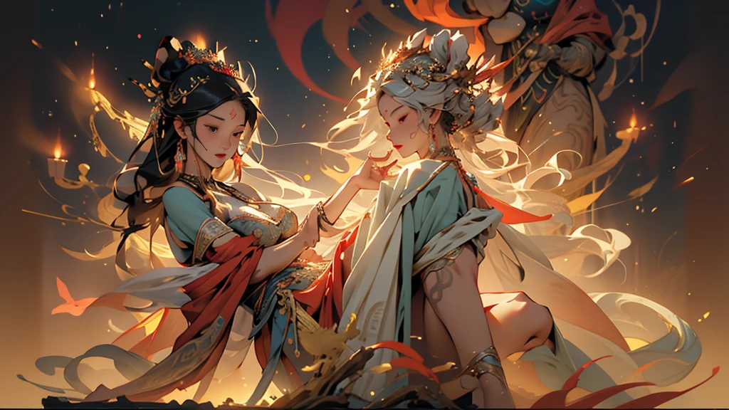 Depicting a Creator Goddess,Nuwa is the creation goddess in Chinese Mythology。This is a large statue of a goddess that has been passed down from the matriarchal period of primitive society.。Deep background,,marvelous and unbelievable,Epic creation,(Intricate details,Ultra Detail:1.2),Hyper-photorealism, epic realistic, ((Neutral colors)),(Pastel colors:1.2), Surrealism, + Lenses + Dynamic Synthesis, Rich in details, Sharpen, Movie, Warm lamps, Lighting Effects, Dramatic light, (Intricate details:1.1), Complex background, (Greg Rutkowski:0.8),Full body image,Flying in the sky,Statue of the Great Goddess,Chinese Mythology,