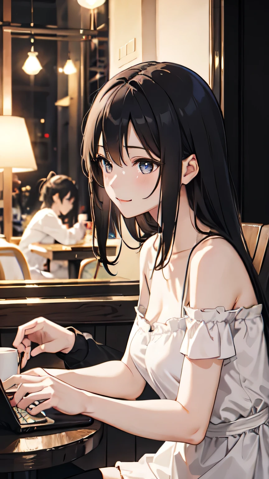 ((best quality)), ((masterpiece)), (detailed), 1girl, sexly,Night falls、A corner of the cafe where the hustle and bustle of the city is completely quiet.。A beautiful girl sitting by the window、Laptop computer open。Around her、The soft lighting of the cafe、It creates a warm atmosphere。Long hair hanging over her shoulders、While gently brushing it away with your fingertips from time to time,、Looking intently at the screen。His gaze was full of concentration.、It's like I'm immersed in the world before my eyes.。
She wore an off-the-shoulder dress、The outfit brings out her softness and elegance even more.。The quiet background music of the cafe is pleasant.、The fragrant aroma of coffee wafts from the cup.。I can faintly hear the sound of her fingertips tapping lightly on the keyboard.。People around you々Each of us has our own time,、Her presence is particularly eye-catching。
Outside the window、The city lights shine、Car lights passing by。The stars twinkle in the night sky、The whole town is enveloped in silence。Her profile shines beautifully in the warm light of the cafe.。On the laptop screen、Her creative ideas are々The process of the shape being created is shown.。
The cafe attendant quietly placed an extra cup of coffee on the table.、She looked up for a moment and smiled、Say a quick thank you。That smile is、As if to symbolize the warm atmosphere of this cafe.、Soothing。
She turned her eyes back to the screen、My fingertips start moving again。In the café at night、A quiet and beautiful world created by one beautiful girl unfolds.。