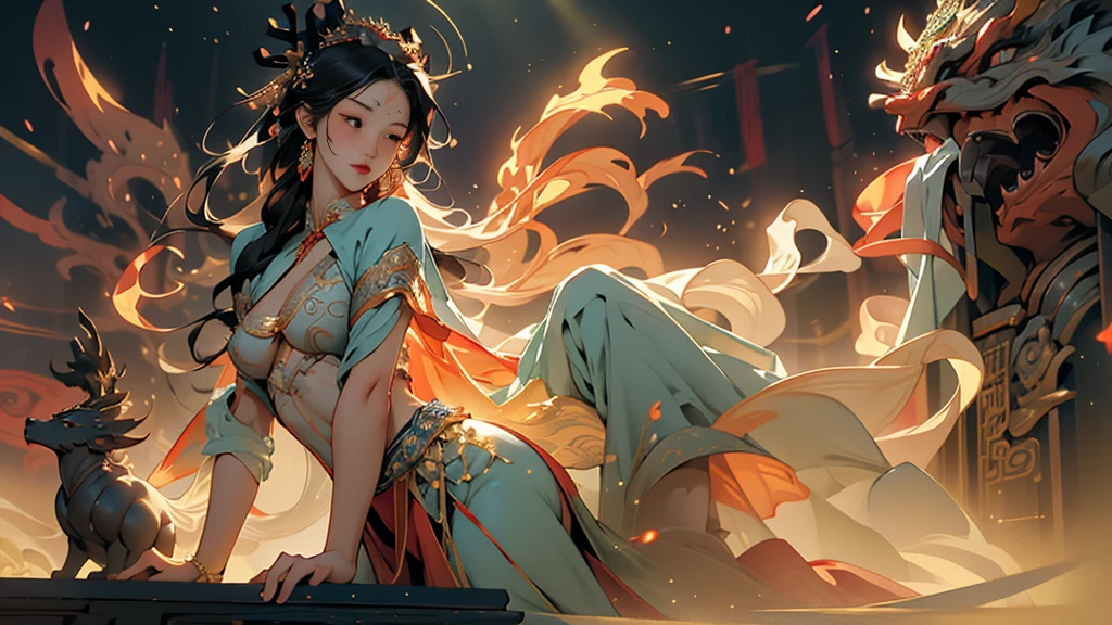 Depicting a Creator Goddess,Single character,Nuwa is the creation goddess in Chinese Mythology。This is a large statue of a goddess that has been passed down from the matriarchal period of primitive society.。Deep background,,marvelous and unbelievable,Epic creation,(Intricate details,Ultra Detail:1.2),Hyper-photorealism, epic realistic, ((Neutral colors)),(Pastel colors:1.2), Surrealism, + Lenses + Dynamic Synthesis, Rich in details, Sharpen, Movie, Warm lamps, Lighting Effects, Dramatic light, (Intricate details:1.1), Complex background, (Greg Rutkowski:0.8),Full body image,Flying in the sky,Statue of the Great Goddess,Chinese Mythology,