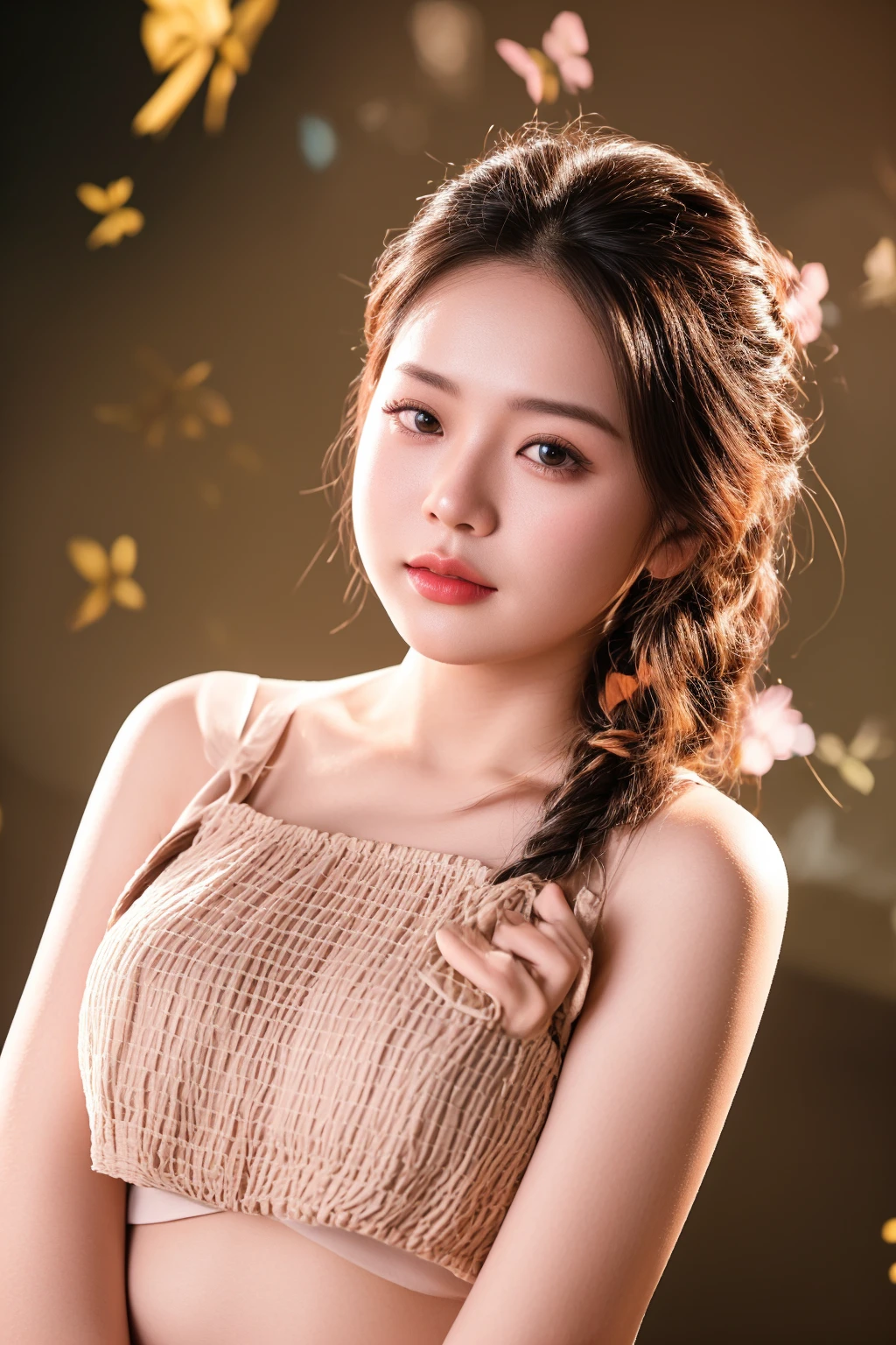 there is a woman with a braid in a brown top, photo taken with nikon d 7 5 0, photo taken with nikon d750, mai anh tran, shot on nikon z9, dang my linh, captured on canon eos r 6, a young asian woman, soft portrait shot 8 k, beautiful young korean woman, beautiful portrait photo
