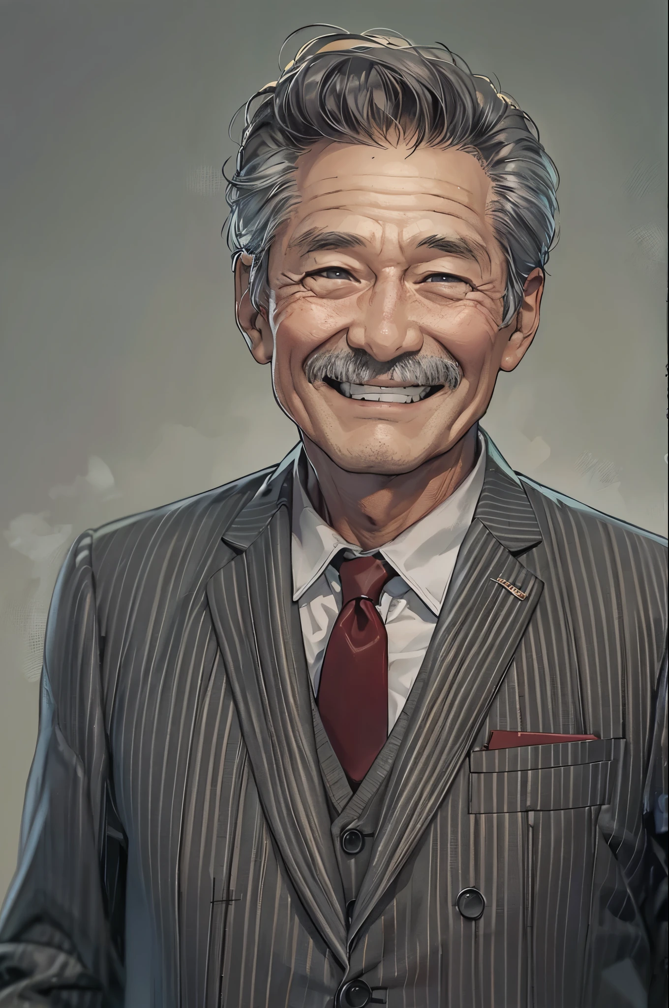 1 1 grandfather, 60 years old, wrinkled skin, grin, gentleman, menswear, suit, Worn clothes, simple background