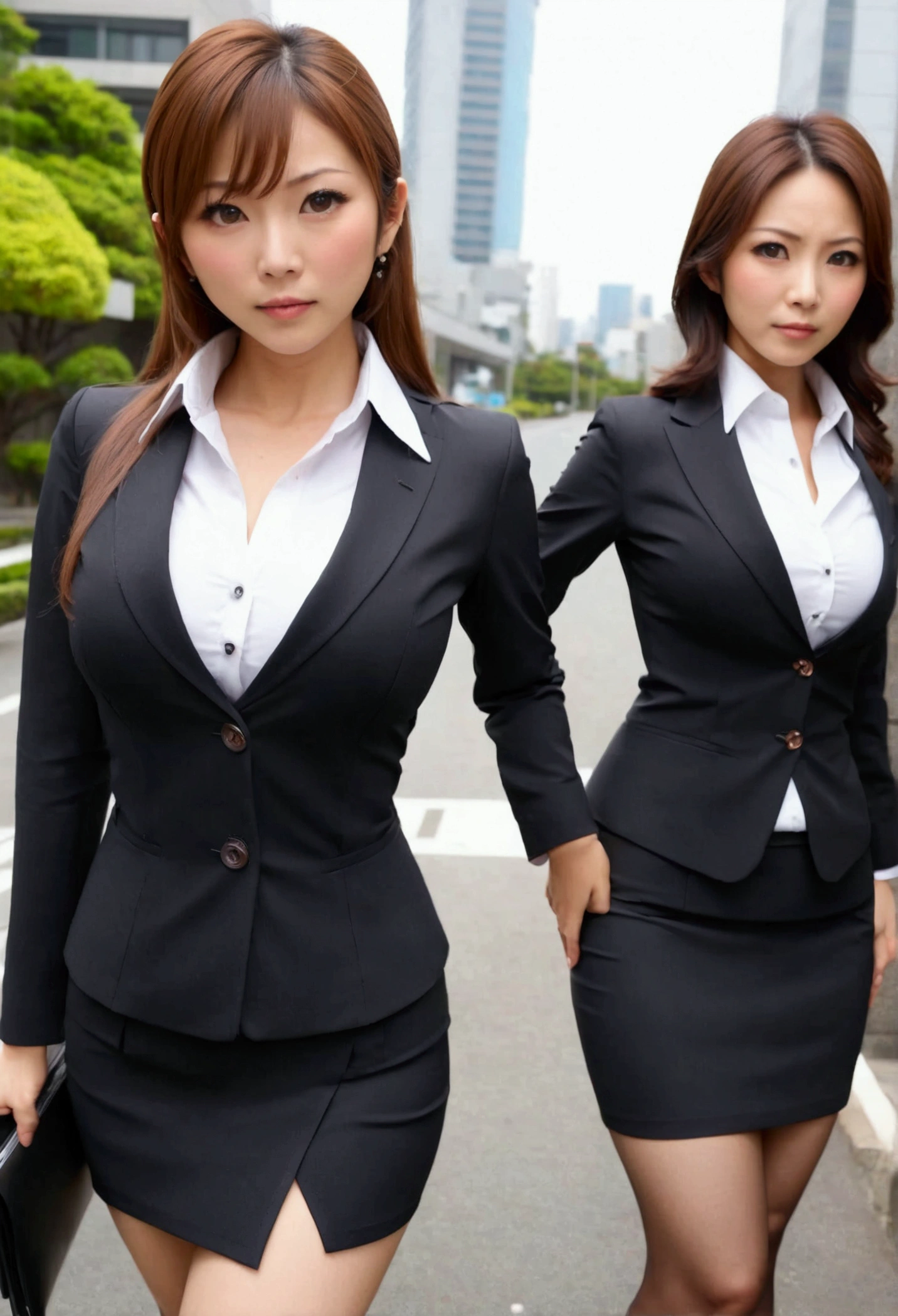 lawyer, gigantic breasts, business suits, tight skirt, cleavage:-2, (buttoned shirts:1.3)