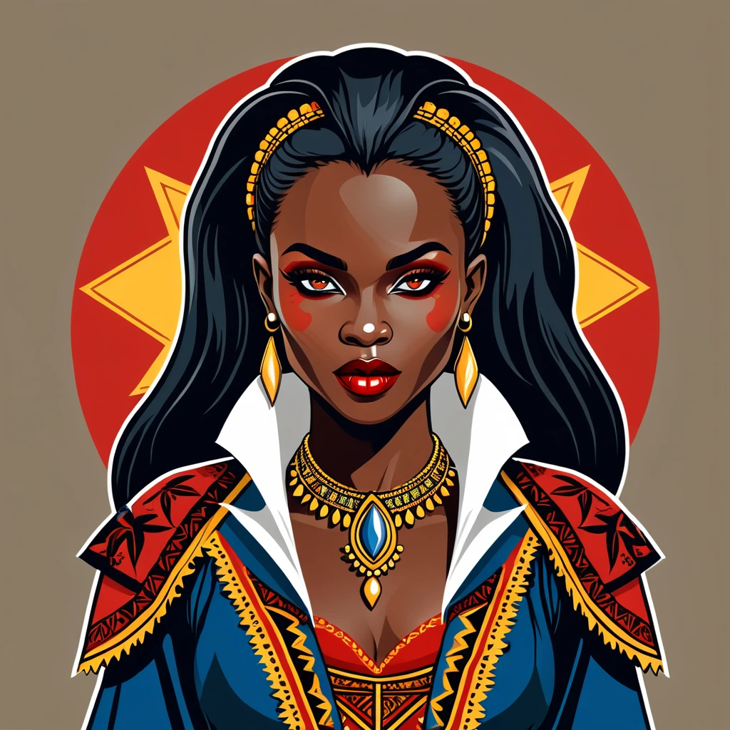 female	vampire	in congo folk outfit	,vector graphics, strong contours, logo design																						