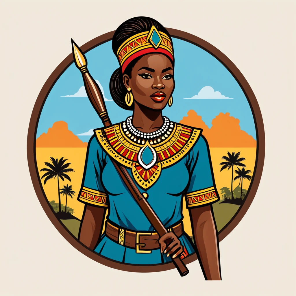 female	summoner	in congo folk outfit	,vector graphics, strong contours, logo design																						