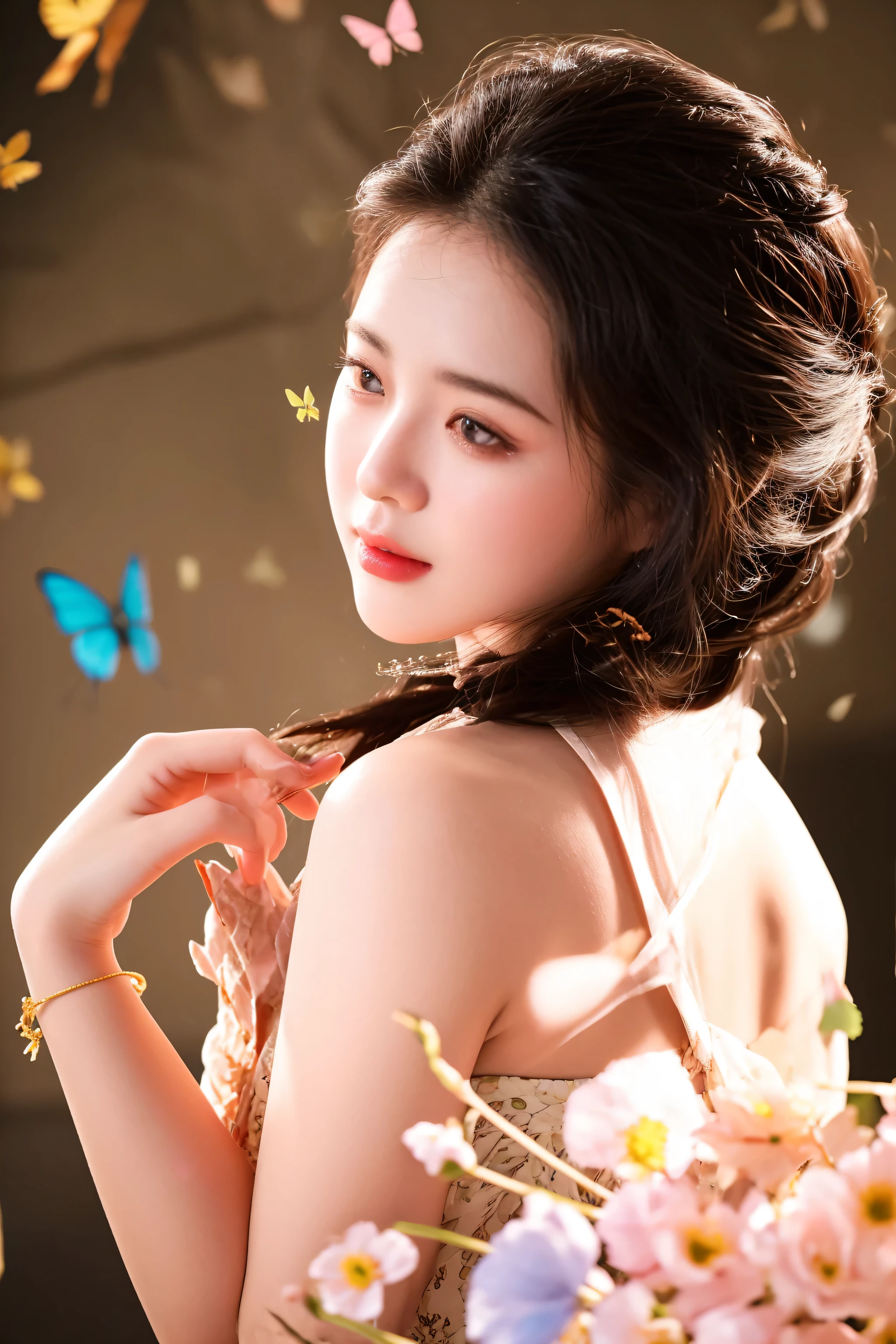 there is a woman with a butterfly in her hair posing for a picture, captured on canon eos r 6, sha xi, inspired by Huang Ji, inspired by Tang Yifen, fanart, photo taken with nikon d750, photo taken with nikon d 7 5 0, portrait shot, dilraba dilmurat, ruan jia beautiful!, by Ni Tian