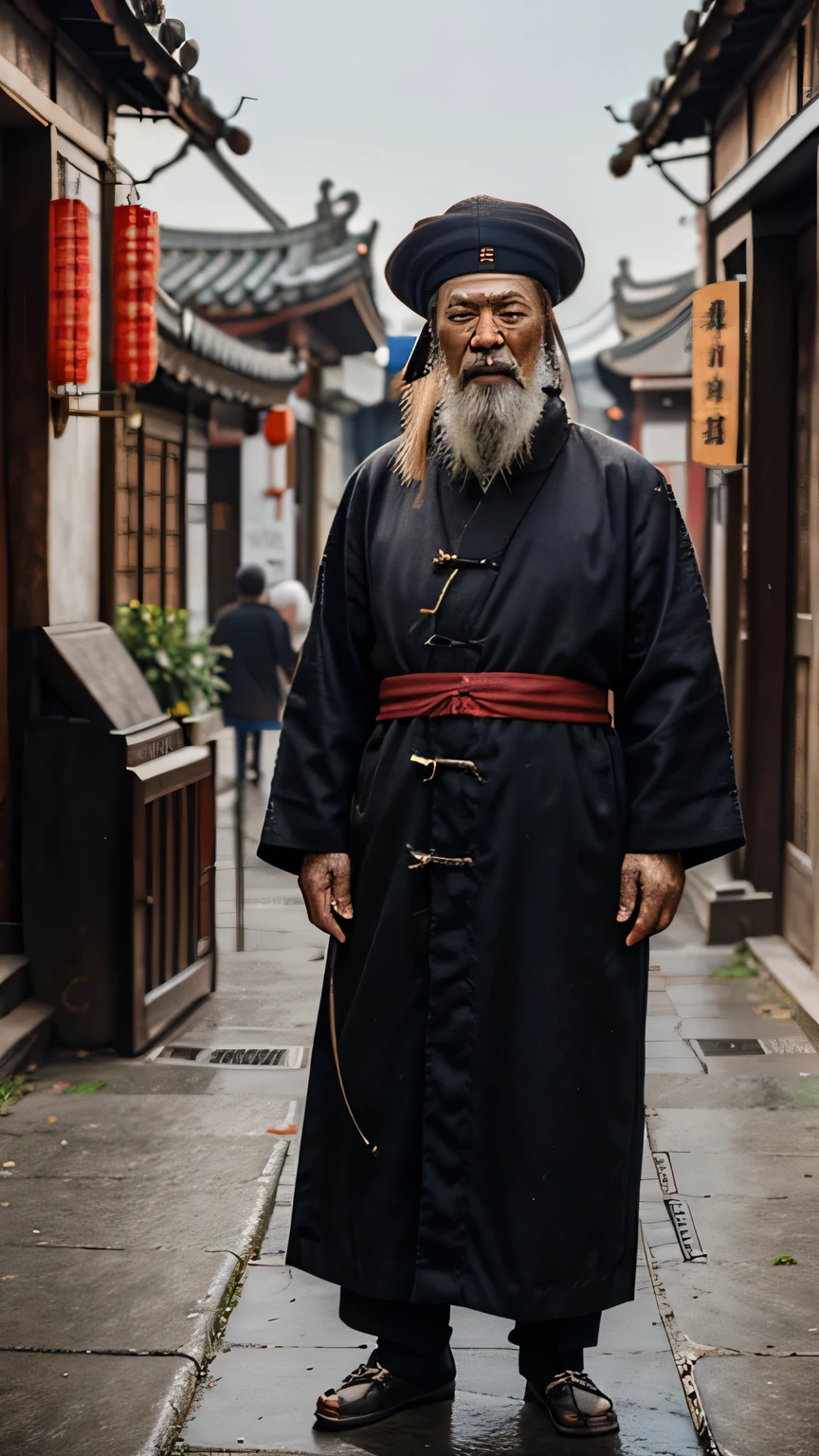Full body of a photorealistic of old Chinese Wiseman, facing to the camera, high quality, realistic, motivational, HDR, 8k quality.