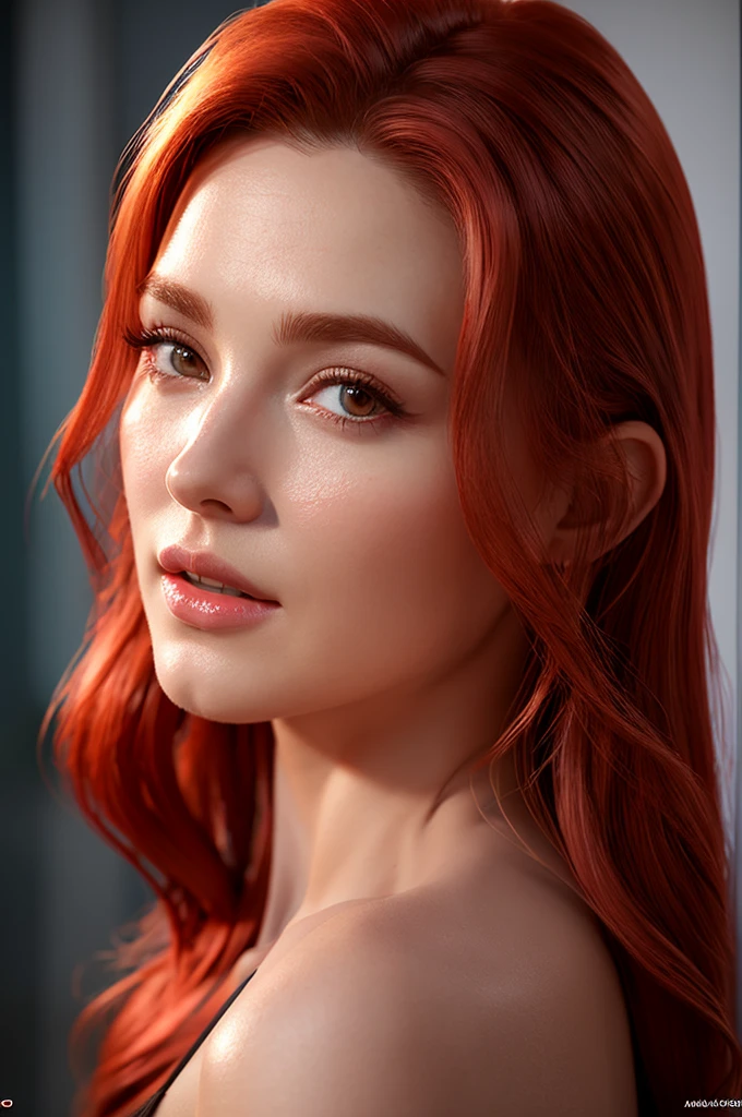 actress Peyton List, perfect illumination, red hair, unreal engine, sidelighting, detailed face, bright skin