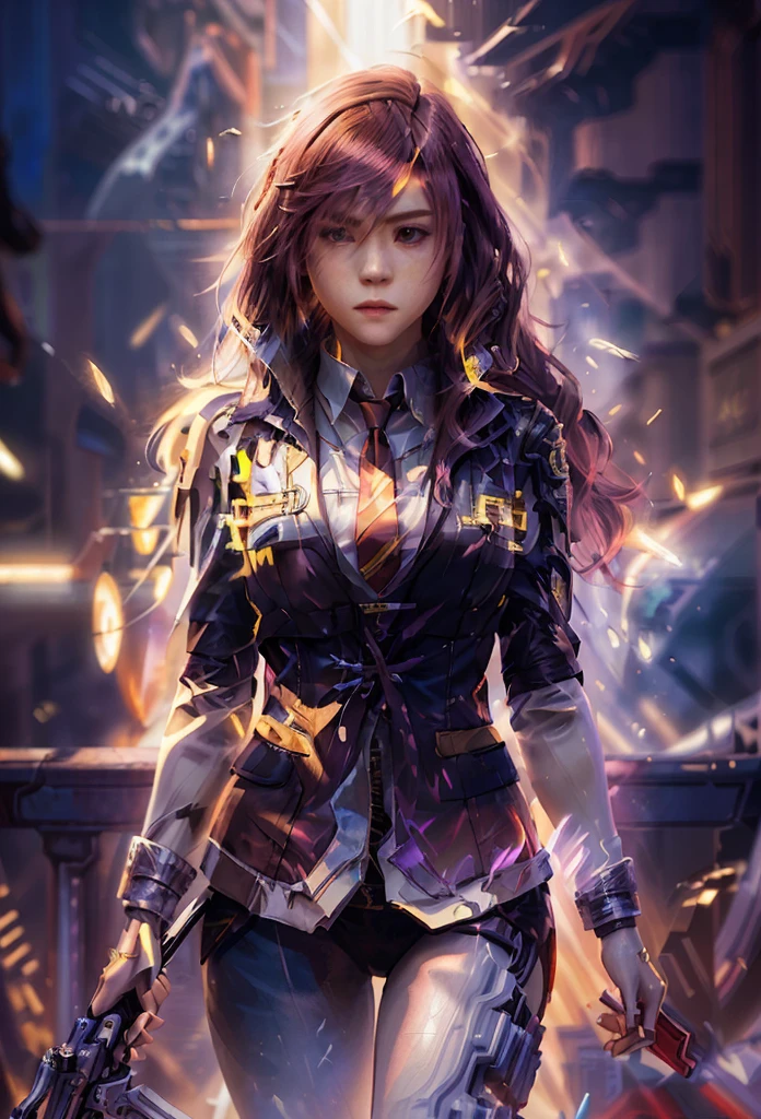 there is a woman in a suit and tie holding a gun, alice x. zhang, harry potter in cyberpunk, epic digital art illustration, epic portrait illustration, by Eddie Mendoza, magic , stylized urban fantasy artwork, wojtek fus, inspired by Hermione Hammond, alena aenami and artgerm, background artwork, stunning digital illustration, hermione granger