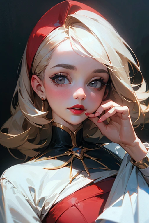 ((Best Quality)), ((masterpiece)), (detailed), a young woman with red lips is waiting for her great love
