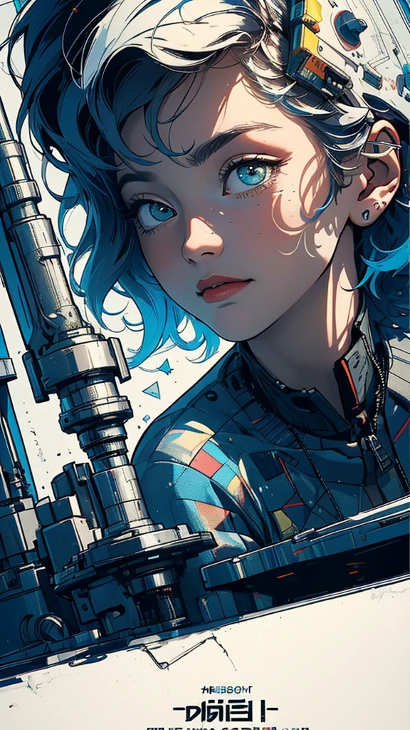 (((masterpiece, highest quality))),(((solo:1.2))),(((1girl:1.2))),32k wallpaper, very detailed, poster, vintage science fiction,(((((geometric cinematic movie poster))))), ((bauhaus)),(shape),(((abstract))),(mid century modern),movie poster,(((((portfolio))))),(((((Close-up))))),(((((bust up))))),((((more various angle)))),(((highlight))),Vast landscape,((((heterochromia)))),(((complete. detailed face))),(((Extremely talented))),(((((most complecated futristic machine))))),(Colorful color scheme)