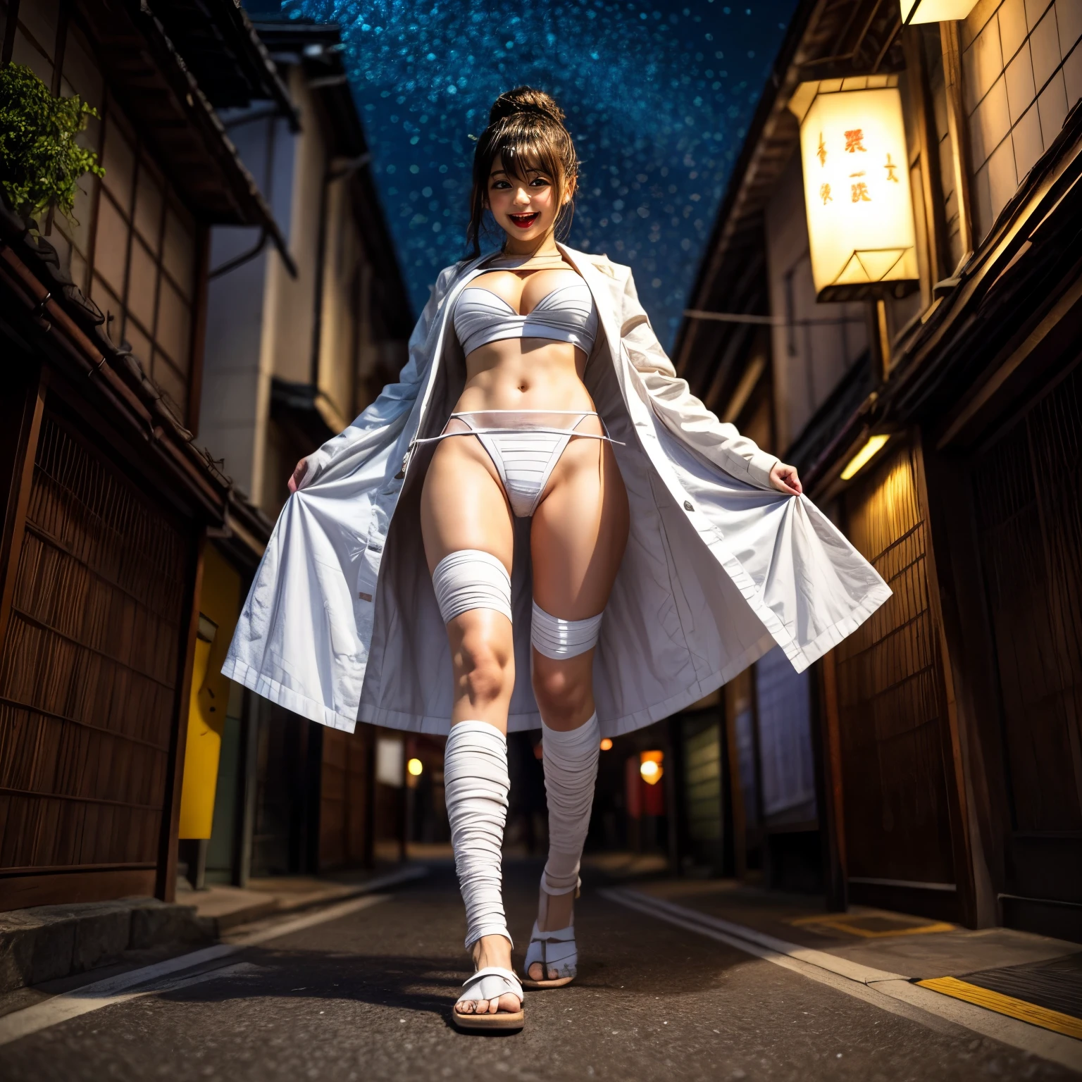 White and Red, ExtremelyDetailed(((GroupPhoto of KAWAII Girls in White Fundoshi and Sarasi Bandage at Hakata Gion Ymakasa))), {(Standing Full Body:1.2)|(from below:1.2)}, {Different types of hair colors|Braid Hair with bun|OKAPPA}, (Detailed KAWAII face, Detailed Radiant PearlSkin with Transparency), {FlowerHairpins | White Happi-Coat with Red Obi-Belt | FoldingFan |(Childish:1.2)|(Gigantic Cleavage:1.2)|(Underboob:1.2)|((Assfocus)Roundly TinyButts)}, (((Bare-Legs, No-Leg-Wear))) BREAK (Acutance:0.85), {Flowers | Downtown|BustlingStreet|(Passerby schoolgirls)| Lanterns | neon | Illuminations | Haze}, {(Dazzling Bullard ColorfulLights)|(Red clouds)}, MysticSight, {:p|:d|laugh|sparkle|joyful|delighted}, DuskSky with ((Dazzling RainbowColor Particles (BokeH))), SFW,