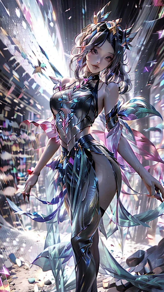 Full body fairy，2.5D CGI Anime Fantasy Artwork，Fairy Tale Fantasy，Chinese women，Possessing the beauty of a beautiful girl，Waist-length black hair，Perfect body proportions，Height 175 cm，The proportion of the three measurements is 92.8：.4.5，Thigh circumference 53.3，Calf circumference 32.0，Weight 54.5 kg。Wearing，Underwear ancient costume bellyband，Outerwear white dress