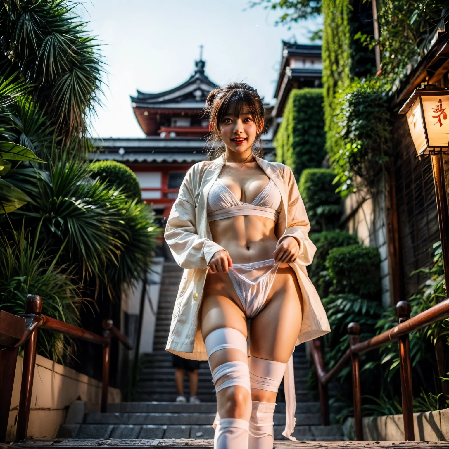 White and Red, ExtremelyDetailed(((GroupPhoto of KAWAII Girls in White Fundoshi and Sarasi Bandage at Hakata Gion Ymakasa))), {(Standing Full Body:1.2)|(from below:1.2)}, {Different types of hair colors|Braid Hair with bun|OKAPPA}, (Detailed KAWAII face, Detailed Radiant PearlSkin with Transparency), {FlowerHairpins | White Happi-Coat with Red Obi-Belt | FoldingFan |(Childish:1.2)|(Gigantic Cleavage:1.2)|(Underboob:1.2)|((Assfocus)Roundly TinyButts)}, (((Bare-Legs, No-Leg-Wear)))  BREAK  (Acutance:0.85), {Flowers | Downtown|BustlingStreet|(Passerby girls)| Lanterns | neon | Illuminations | Haze}, {(Dazzling Bullard ColorfulLights)|(Red clouds)}, MysticSight, {:p|:d|laugh|sparkle|joyful|delighted}, DuskSky with ((Dazzling RainbowColor Particles (BokeH))), SFW, 