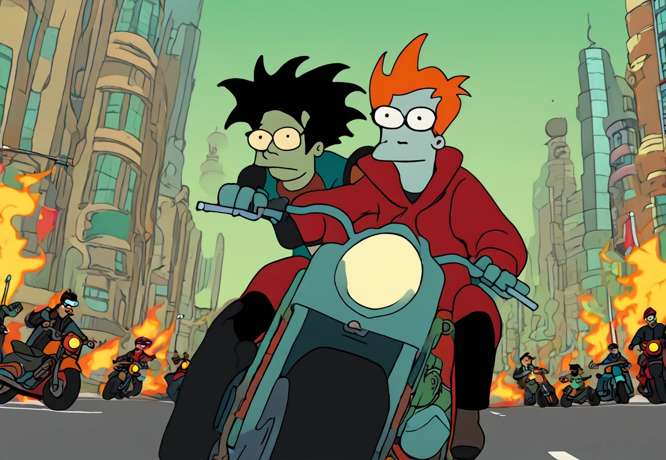 Terezi Pyrope, Riding Motorcycles, road on Ürümqi, Style of Futurama 