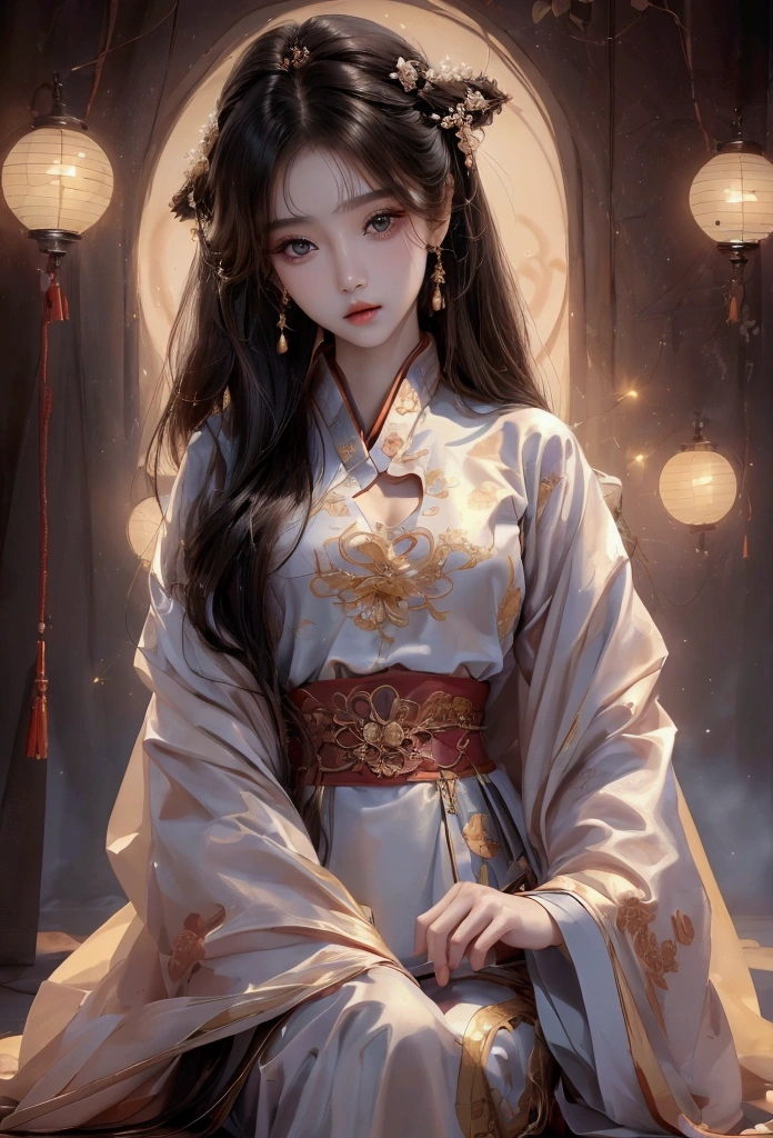 Best image quality、8k、masterpiece:1.3))、Realistic high-quality photos、Highest quality、 Beautiful face、Photos of slim models、Beautiful girl model、Young and pretty face、Beautiful model girl、A lovely and delicate face、Black Hair、Beautiful brown eyes、Young Body、Hanfu, (emphasize)、from the front、Camera gaze,、Anatomically correct、胸の谷間をemphasize、whole body、13-year-old female model