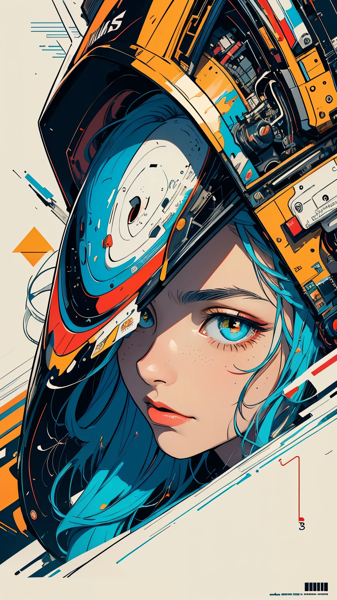 (((masterpiece, highest quality))),(((solo:1.2))),(((1girl:1.2))),32k wallpaper, very detailed, poster, vintage science fiction,(((((geometric cinematic movie poster))))), ((bauhaus)),(shape),(((abstract))),(mid century modern),movie poster,(((((portfolio))))),(((((Close-up))))),(((((bust up))))),((((more various angle)))),(((highlight))),Vast landscape,((((heterochromia)))),(((complete. detailed face))),(((Extremely talented))),(((most complecated machine))),(Colorful color scheme)