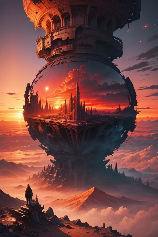 Highest quality、masterpiece、Desolate Earth、wreckage、Red Sky、Surrealism