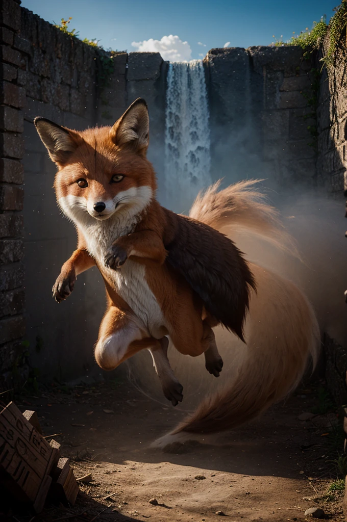 Kolobok runs away from the fox, Surrealism, god rays, UHD, masterpiece, accurate