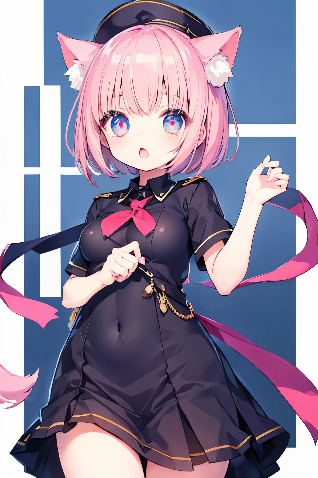 NSFW,navy uniform、Butt、Very beautiful and Shining Eyes、Shining Eyes、1 Girl、Small breasts、Big Mouth、high school girl、Large Breasts、Cat ear、Transparent pink short hair、7-year-old girl